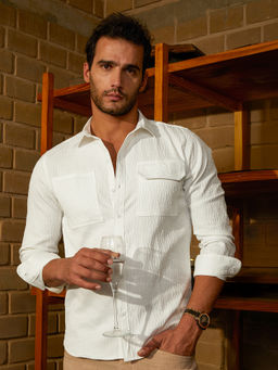 Campus Sutra - Men Daisy White Obliqa-Utility Relaxed Shirt