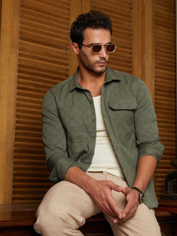 Campus Sutra - Men Olive Green Obliqa-Utility Relaxed Shirt
