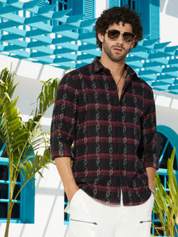Campus Sutra - Men Onyx Black & Crimson Red Indie-Checks Shirt