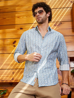 Campus Sutra - Men Powder Blue Retro Lume Shirt