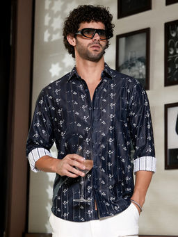 Campus Sutra - Men Onyx Navy Blue Ditsy Imprint Shirt