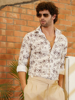 Campus Sutra - Men Off White & Midnight Black Retro Lume Shirt