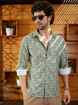 Campus Sutra - Men Forest Green Ditsy Bloom Shirt