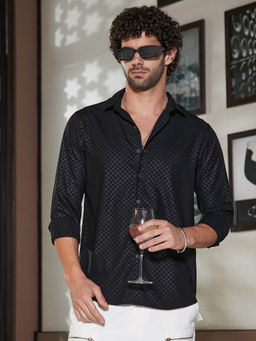 Campus Sutra - Men Onyx Black Checks-Imprint Shirt