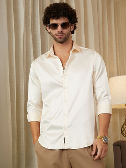 Campus Sutra - Men Cream White Satin Lustre Shirt
