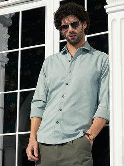 Campus Sutra - Men Sea Green Scratch-Tactile Shirt