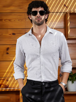 Campus Sutra - Men Off White Stencil-Botanics Shirt