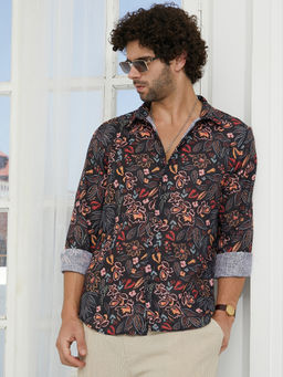 Campus Sutra - Men Onyx Multi-Color Botanical Folklore Shirt