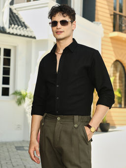 Campus Sutra - Men Midnight Black Slanted-Trough Shirt