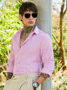 Campus Sutra - Men Rose Pink Crumble-Revival Shirt