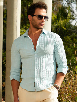 Campus Sutra - Men Baby Blue Tactile-Houndstooth Shirt