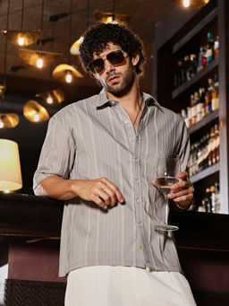 Campus Sutra - Men Coin Grey Unbalanced-Ridge Oversized Shirt