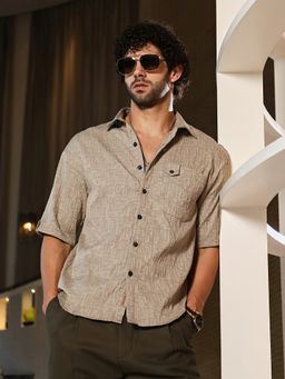 Campus Sutra - Men Ash Beige Aztec-Tactile Oversized Shirt