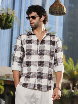 Campus Sutra - Men Coffee Brown & Ivory White Blob-Buffalo Check Shirt