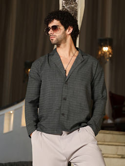 Campus Sutra - Men Ash Grey Heathered Stripes Relaxed Shirt