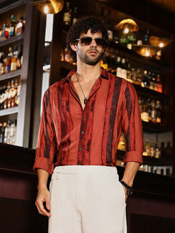 Campus Sutra - Men Burnt Sienna Dark-Tone Orange Brushed Shirt