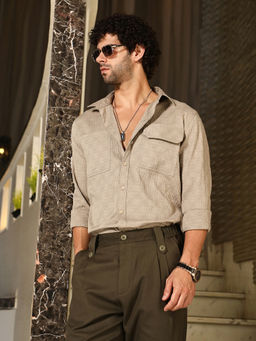 Campus Sutra - Men Sand Beige Obliqa-Utility Relaxed Shirt