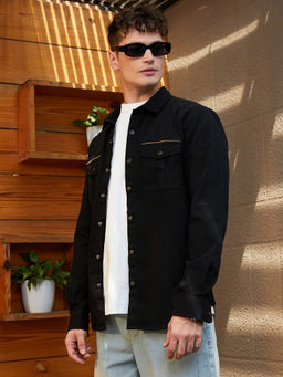 Campus Sutra - Men Onyx Black Safari-Utility Relaxed Shirt