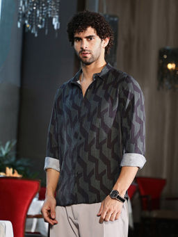 Campus Sutra - Men Prussian Blue Pinstriped-Track Regular Shirt