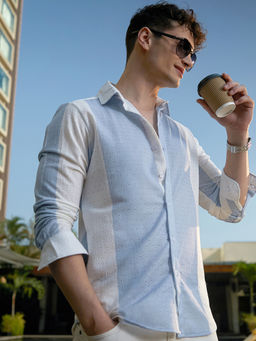 Campus Sutra - Men Powder Blue & Daisy White Panel-Tactile Shirt