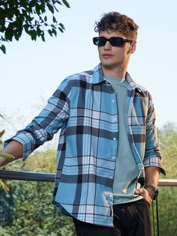 Campus Sutra - Men Sky Blue Maxi-Plaid Relaxed Shirt