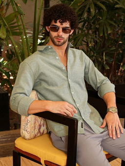 Campus Sutra - Men Green Gauzy-Woven Shirt