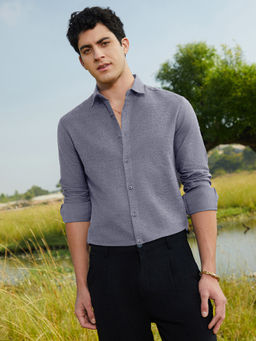 Campus Sutra - Men Aegean Blue Grainy Shirt