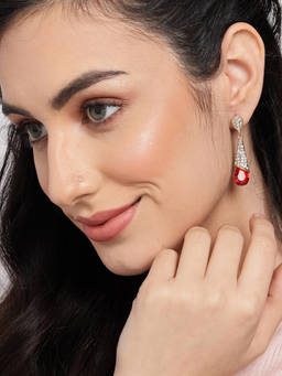 Sohi - Red Gold Plated Contemporary Drop Earrings