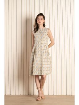 EKOHUM - Beige Ikhat Cotton Flex Dress
