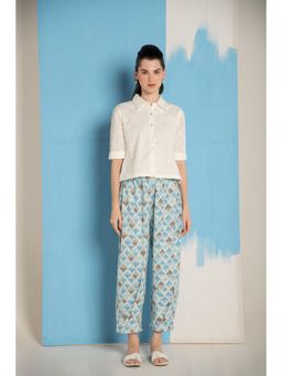 EKOHUM - White Cutwork Crop Shirt Top