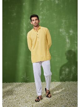 House of Chikankari - Shayan Chikankari Cotton Straight Short Men's Kurta (Yellow)