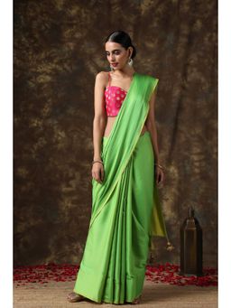 Swtantra - Chartreuse Green Paradise Satin Saree