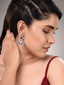 Saraf RS Jewellery - Silver Oxidised Red and Black Contemporary Earrings