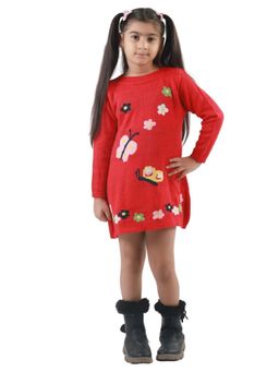 Knitco - Girls Red Round Neck Sweater Dress