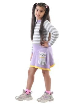Knitco - Girls Multi-Color Round Neck Sweater Dress