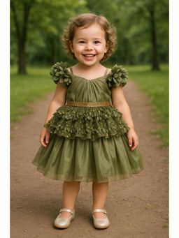 Blabber - Girls Green Round Neck Dress