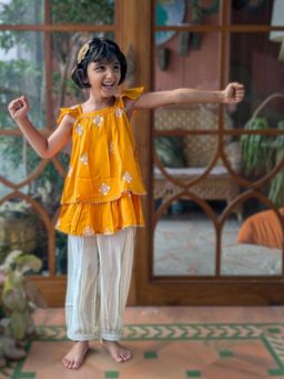 Tura Turi - Girls Yellow Square Neck Kurti with Salwar