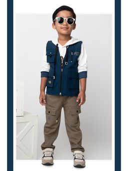 Little Collars - Boys Blue Collar Neck Jacket with T-shirt and Trouser