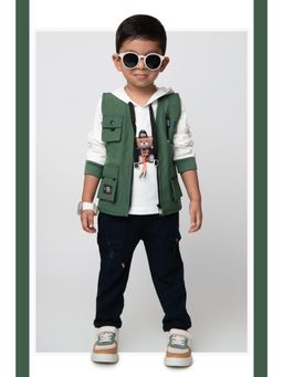 Little Collars - Boys Green Collar Neck Jacket with Hoodie and Trouser