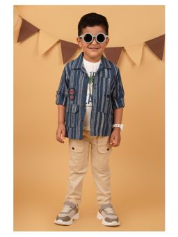 Little Collars - Boys Blue Collar Neck Shirt with T-shirt and Trouser