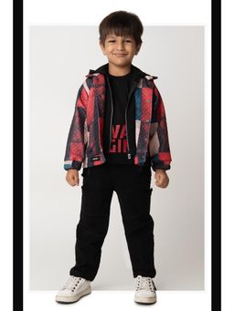 Little Collars - Boys Black Hooded Jacket with T-shirt and Trouser