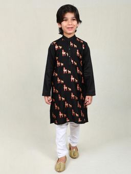 Little Clothings - Boys Black Mandarin Neck Kurta with Churidar