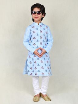 Little Clothings - Boys Blue Mandarin Neck Kurta with Churidar