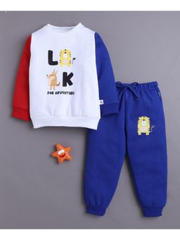 Bumzee - Boys White Round Neck Sweatshirt with Jogger