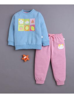 Bumzee - Girls Blue Round Neck Sweatshirt with Jogger