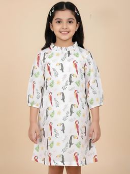 Maaesa - Girls White Round Neck Dress