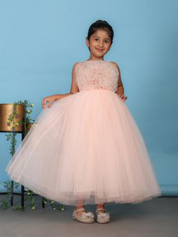 Toy Balloon Kids - Girls Peach Round Neck Dress