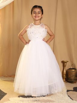 Toy Balloon Kids - Girls Off White Round Neck Dress