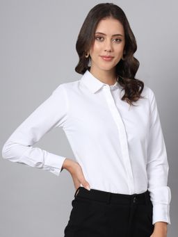 FITHUB - White Classic Charm Women Regular Fit Spread Collar Formal Shirt