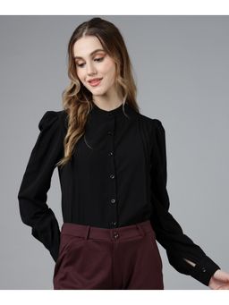 FITHUB - Womens Black Professional Womens Pleated Formal Shirt